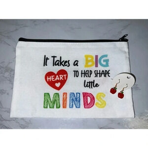 Teacher’s gift bundle makeup pouch and apple earrings.